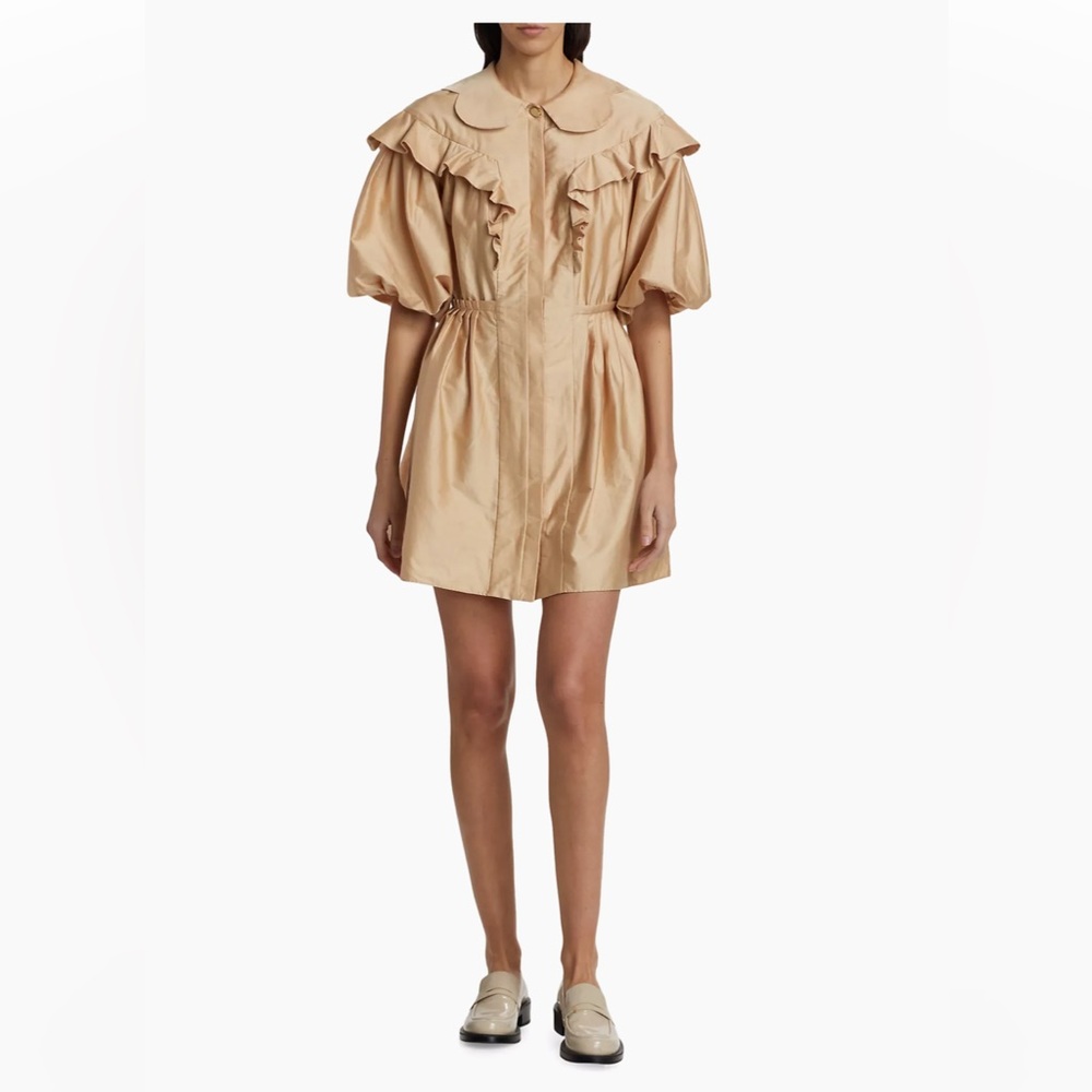 Farm Rio Ruffle Puff-Sleeve Mini Dress